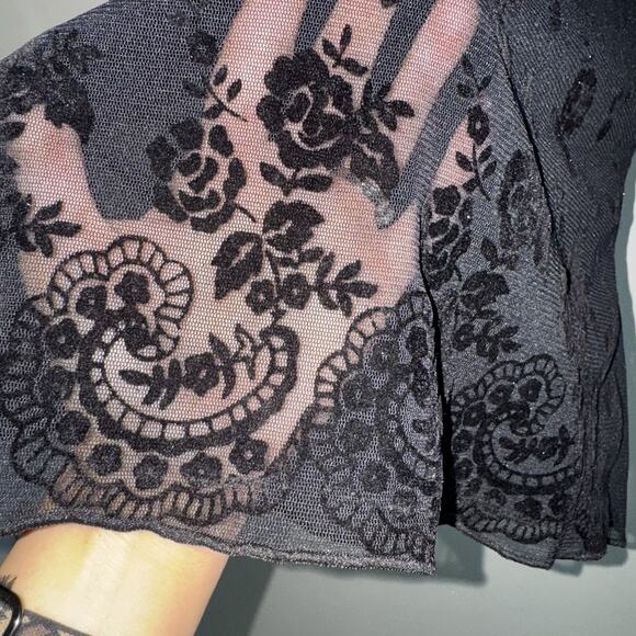 Vintage 90s Versace Jeans Couture Woman’s Black Sheer Mesh Top Floral Gradient S - Picture 8 of 8